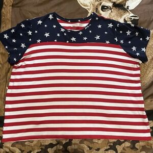 Kim Rogers Perfectly Soft 100%  Cotton American Flag T Shirt Size‎ 2X